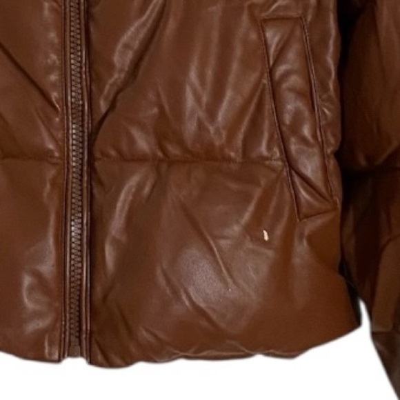 OOF Faux Leather Puffer Jacket Coat with Hood Brown Size IT 42 / US 6 - Picture 10 of 12